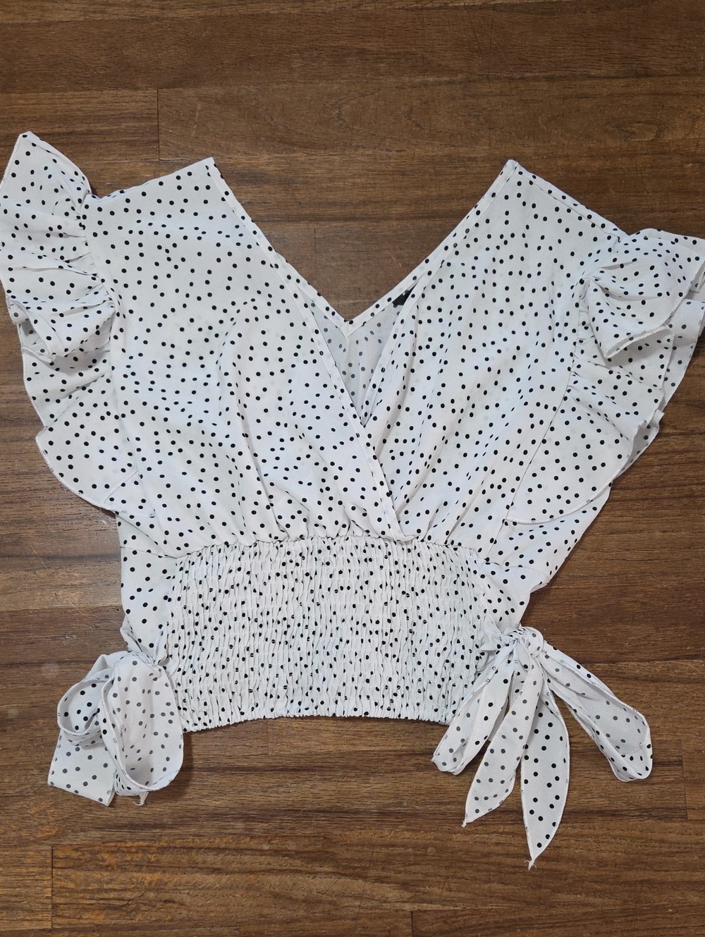 SHEIN Polka Dot Smocked Crop Top